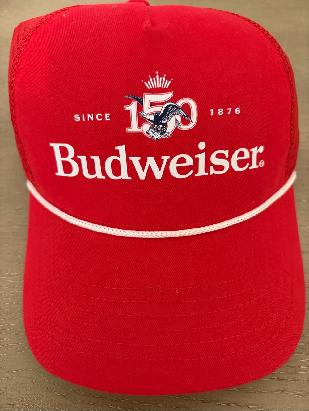 Budweiser Red Hat with White Logo and Rope Detail